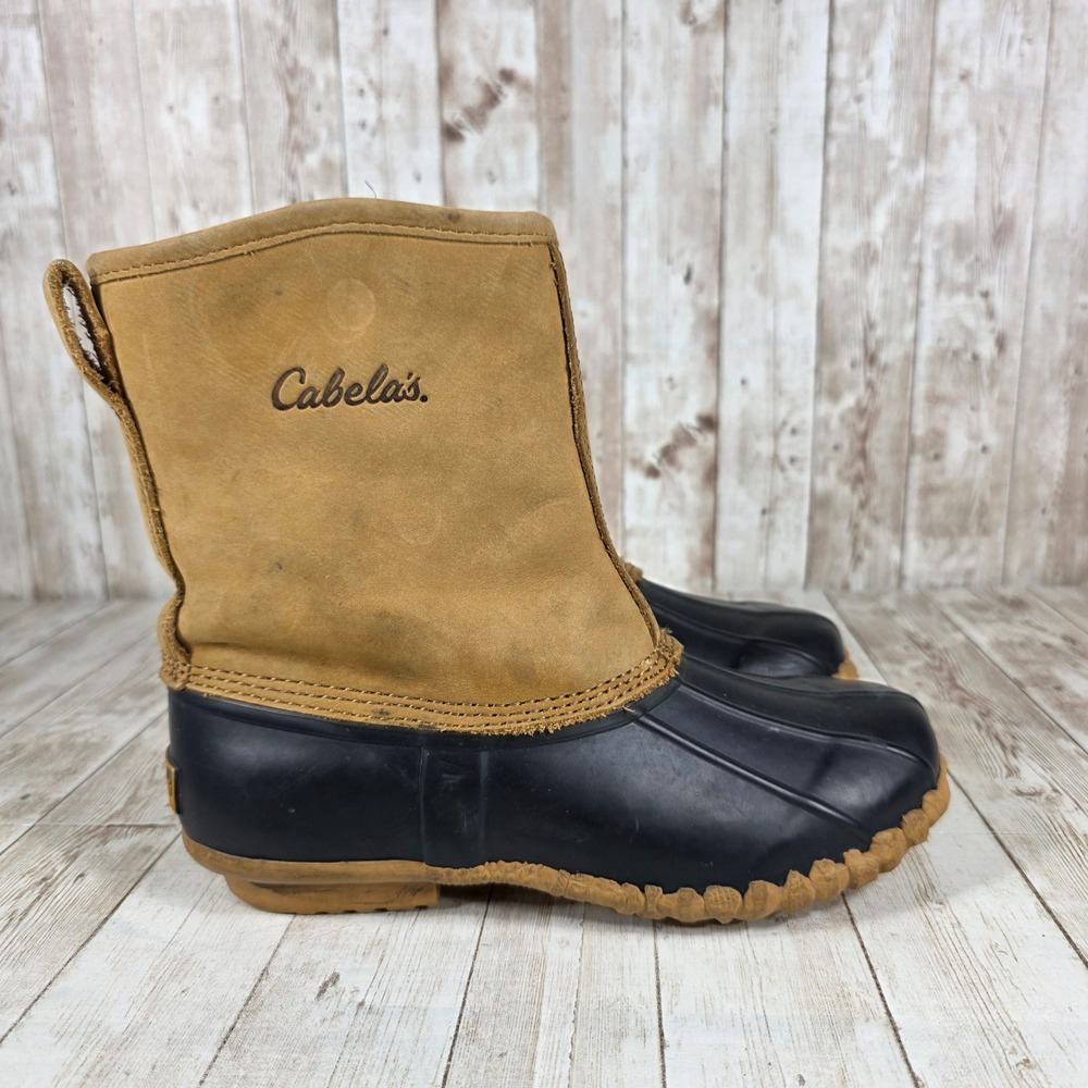Cabelas Womens Duck Boots‎ Rubber Leather Tan Black Zip Size 6 Steel Shank